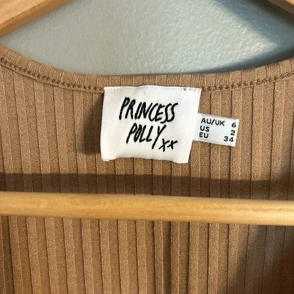 Princess Polly Koda Sleeveless Top, Sz 2, Brown, Tan, Ribbed Corset, V-Neck Tank - Picture 5 of 7